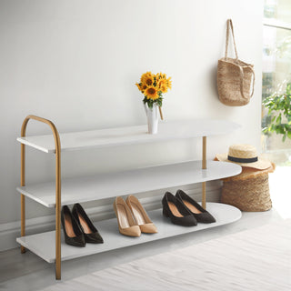 Unity Modern 24" 9-Pair 3-Tier Iron Curved Decker Shoe Rack