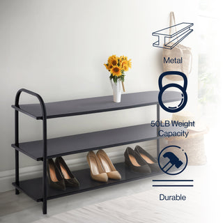 Unity Modern 24" 9-Pair 3-Tier Iron Curved Decker Shoe Rack