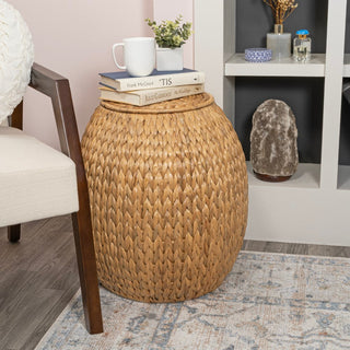 Colt 17" Coastal Bohemian Handwoven Hyacinth Storage Stool with Lid