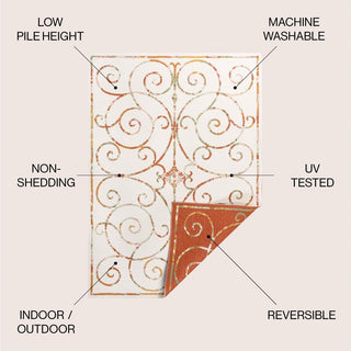 Ariadne Classic Cottage Filigree Scroll Reversible Machine-Washable Indoor/Outdoor Area Rug