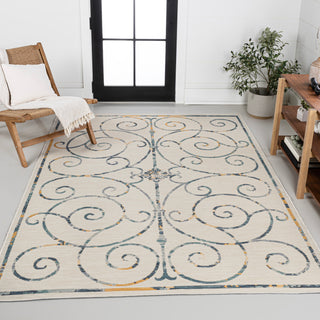 Ariadne Classic Cottage Filigree Scroll Reversible Machine-Washable Indoor/Outdoor Area Rug