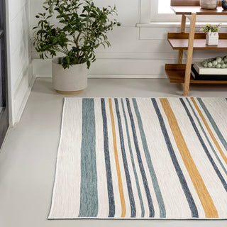 Remat Classic Coastal Ticking Stripe Reversible Machine-Washable Indoor/Outdoor Area Rug