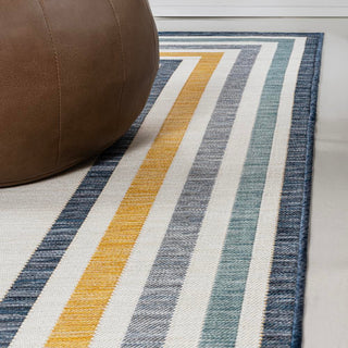 Homcomodar Classic Coastal Mitred Stripe Reversible Machine-Washable Indoor/Outdoor Area Rug