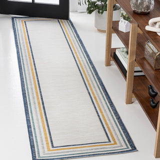 Homcomodar Classic Coastal Mitred Stripe Reversible Machine-Washable Indoor/Outdoor Area Rug