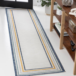 Homcomodar Classic Coastal Mitred Stripe Reversible Machine-Washable Indoor/Outdoor Area Rug