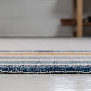 Homcomodar Classic Coastal Mitred Stripe Reversible Machine-Washable Indoor/Outdoor Area Rug