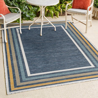 Homcomodar Classic Coastal Mitred Stripe Reversible Machine-Washable Indoor/Outdoor Area Rug