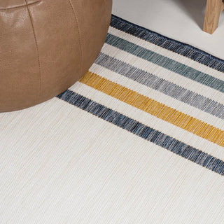 Homcomodar Classic Coastal Mitred Stripe Reversible Machine-Washable Indoor/Outdoor Area Rug