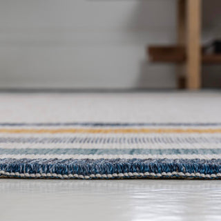 Homcomodar Classic Coastal Mitred Stripe Reversible Machine-Washable Indoor/Outdoor Area Rug