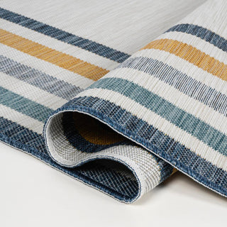 Homcomodar Classic Coastal Mitred Stripe Reversible Machine-Washable Indoor/Outdoor Area Rug