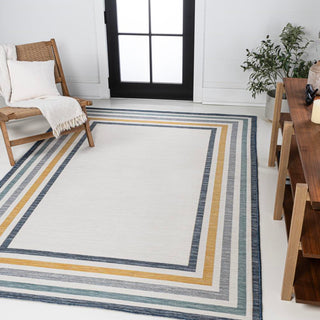 Homcomodar Classic Coastal Mitred Stripe Reversible Machine-Washable Indoor/Outdoor Area Rug