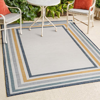 Homcomodar Classic Coastal Mitred Stripe Reversible Machine-Washable Indoor/Outdoor Area Rug