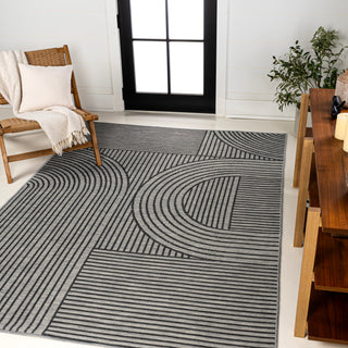 Leah Mid-Century Modern Arch Stripe Reversible Machine-Washable Indoor/Outdoor Area Rug