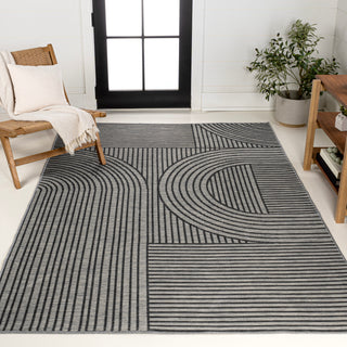 Leah Mid-Century Modern Arch Stripe Reversible Machine-Washable Indoor/Outdoor Area Rug