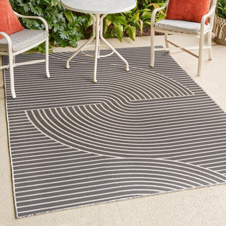 Cord Mid-Century Modern Curve Stripe Reversible Machine-Washable Indoor/Outdoor Area Rug