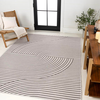 Cord Mid-Century Modern Curve Stripe Reversible Machine-Washable Indoor/Outdoor Area Rug