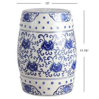 Aotus Flower 17.8" Chinoiserie Ceramic Drum Garden Stool