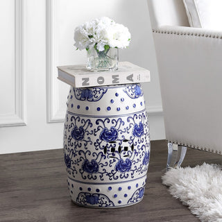 Aotus Flower 17.8" Chinoiserie Ceramic Drum Garden Stool