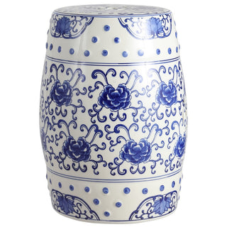 Aotus Flower 17.8" Chinoiserie Ceramic Drum Garden Stool