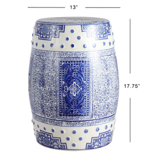 Chinoiserie 17.8" Chinoiserie Ceramic Drum Garden Stool