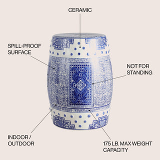 Chinoiserie 17.8" Chinoiserie Ceramic Drum Garden Stool