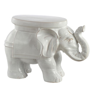 antique White Elephant 14.2" Ceramic Garden Stool