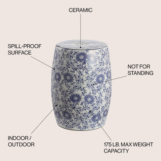 Alfi Blossom 17.5" Chinoiserie Ceramic Drum Garden Stool