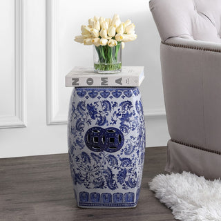 European Vine 18.5" Chinoiserie Ceramice Square Garden Stool