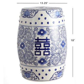 Moroccan Happiness 18" Chinoiserie Ceramic Drum Garden Stool