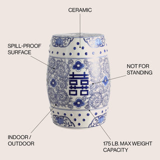 Moroccan Happiness 18" Chinoiserie Ceramic Drum Garden Stool