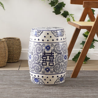 Moroccan Happiness 18" Chinoiserie Ceramic Drum Garden Stool