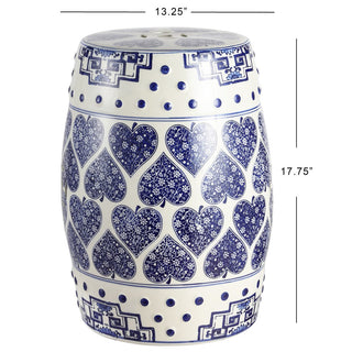 Happyy Hearts 17.8" Chinoiserie Ceramic Drum Garden Stool