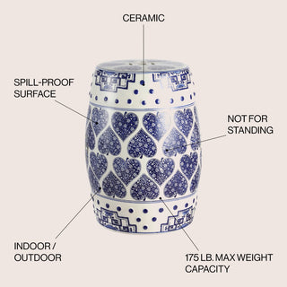 Happyy Hearts 17.8" Chinoiserie Ceramic Drum Garden Stool