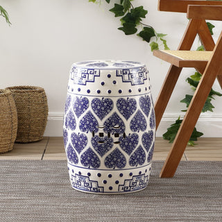 Happyy Hearts 17.8" Chinoiserie Ceramic Drum Garden Stool