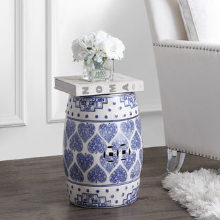 Happyy Hearts 17.8" Chinoiserie Ceramic Drum Garden Stool