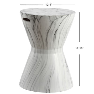 Groovy Drum 17.3" White Marble Finish Ceramic Garden Stool