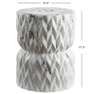 Holbrook Drum 17.5" White Marble Finish Ceramic Garden Stool