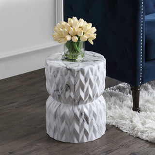 Holbrook Drum 17.5" White Marble Finish Ceramic Garden Stool