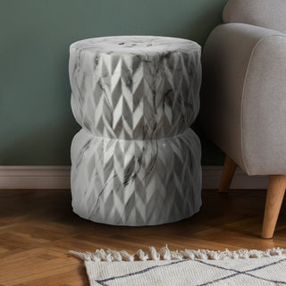 Holbrook Drum 17.5" White Marble Finish Ceramic Garden Stool