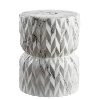 Holbrook Drum 17.5" White Marble Finish Ceramic Garden Stool