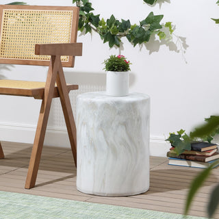 Best 16" Modern Minimalist Faux Marble Column Indoor/Outdoor Accent Table