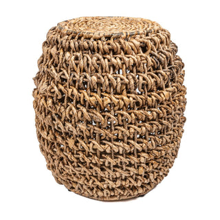 nipoibu 21" Rustic Bohemian Barrel-Style Abaca/Iron Handwoven Stool