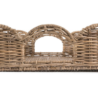 Scalloped 21.5" Southwestern Cottage Hand-Woven Rattan Tray with Handles