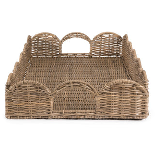 Scalloped 21.5" Southwestern Cottage Hand-Woven Rattan Tray with Handles