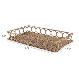 Honeycomb 19.75" Rustic Bohemian Hand-Woven Rattan Tray