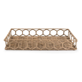 Honeycomb 19.75" Rustic Bohemian Hand-Woven Rattan Tray