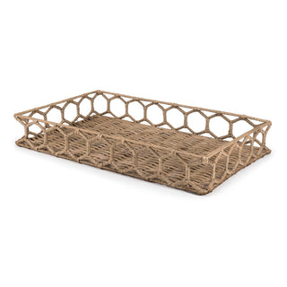 Honeycomb 19.75" Rustic Bohemian Hand-Woven Rattan Tray