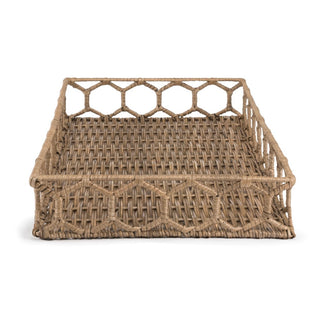 Honeycomb 19.75" Rustic Bohemian Hand-Woven Rattan Tray