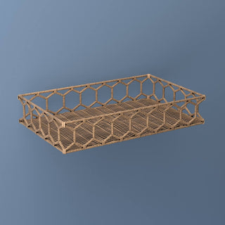 Honeycomb 19.75" Rustic Bohemian Hand-Woven Rattan Tray