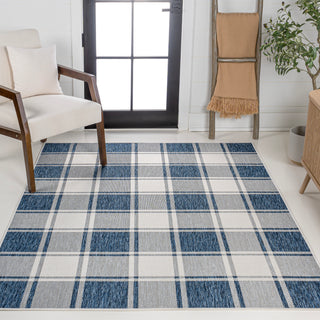 Acrylic Traditional Farmhouse Bold Gingham Indoor/Outdoor Area Rug